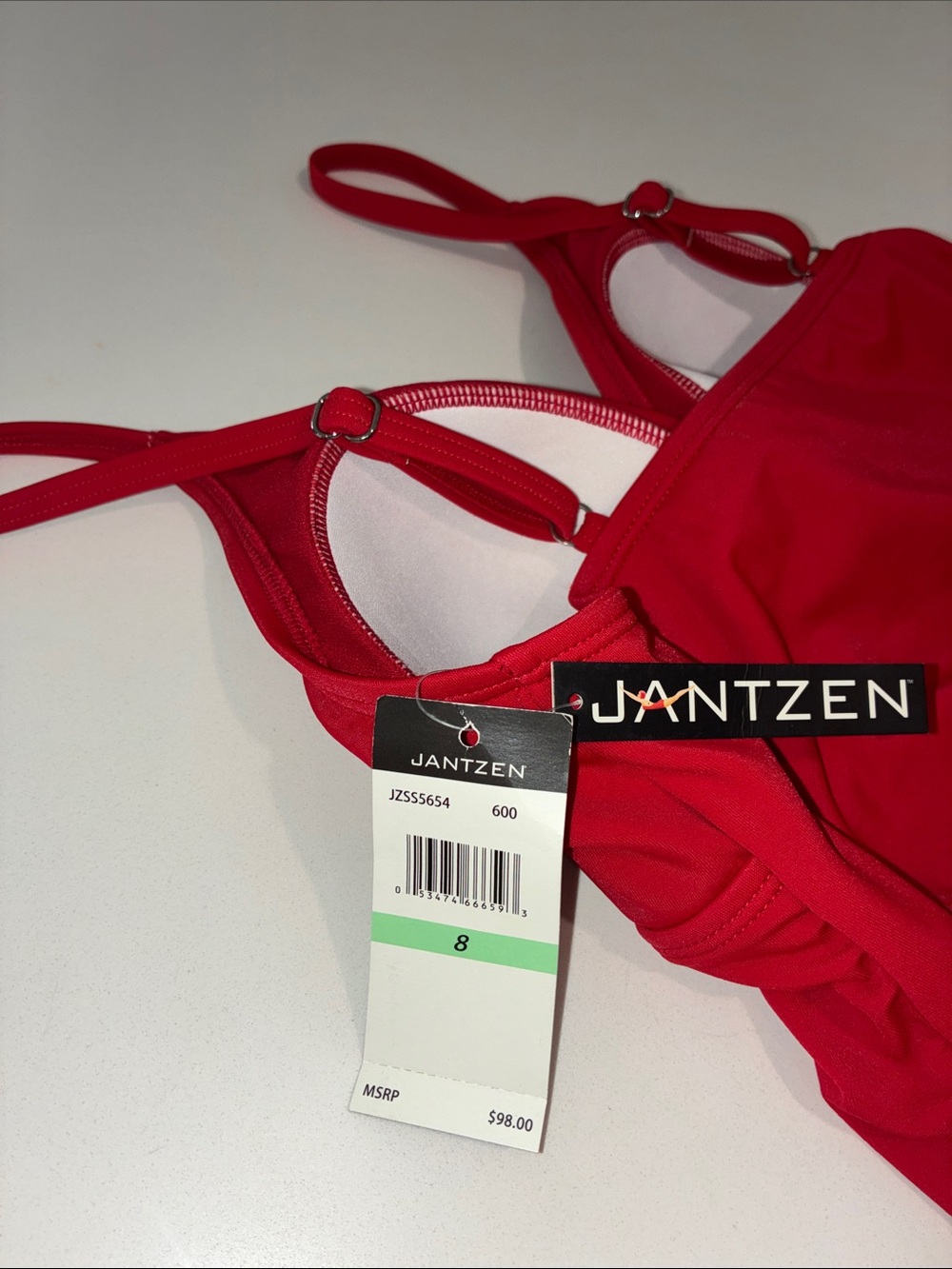 JANTZEN NWT Cherry Red Women’s One-Piece Swimsuit With Adjustable-Straps, Size 8 - Picture 6 of 10